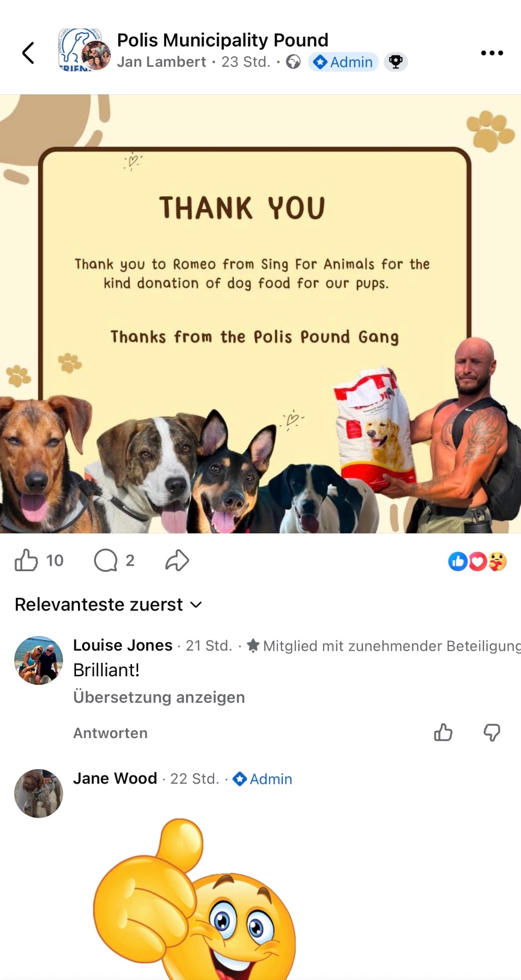 Thank you from Polis Municipality Pound for the donated dog food