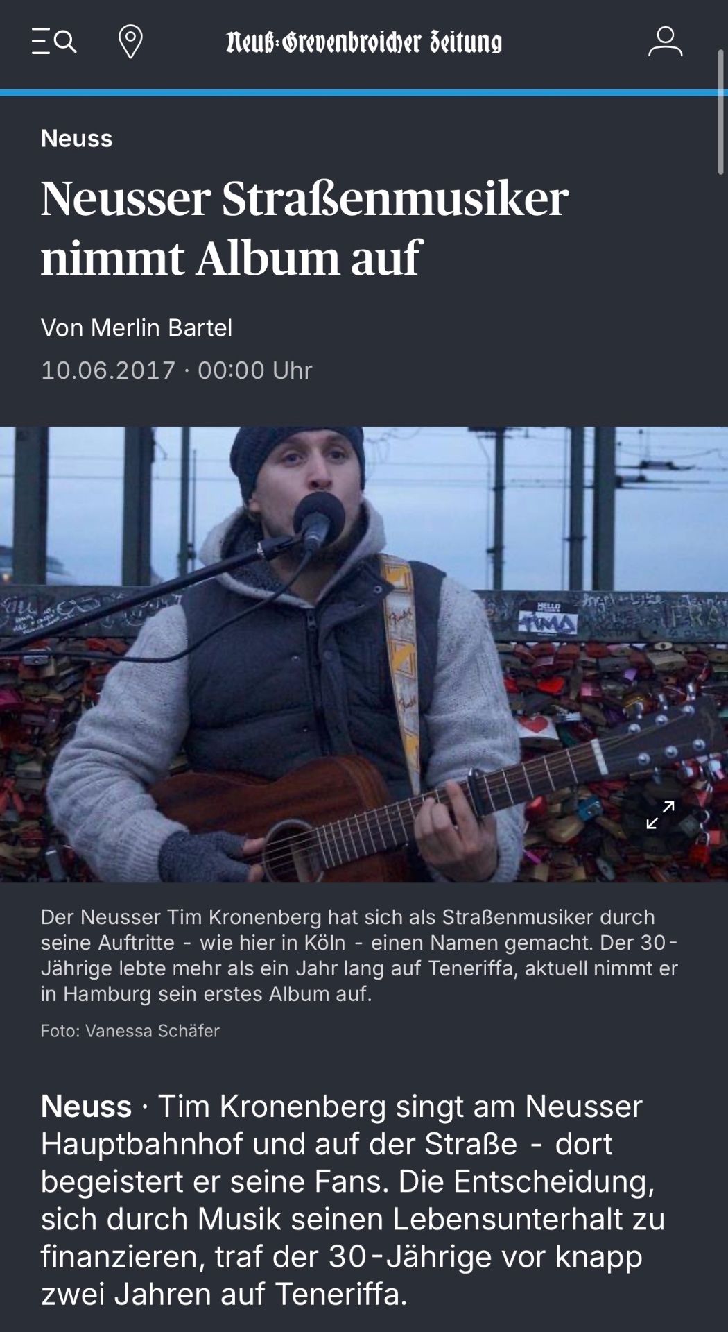 Neuss-Grevenbroicher Zeitung — Neuss street musician records an album